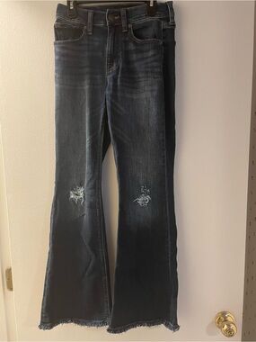 Aeropostale Dark Blue Distressed High Rise Flare Jeans - Women's 00 S